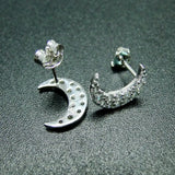 925 Silver CZ Moon Stud Earring Women's Jewelry Gift