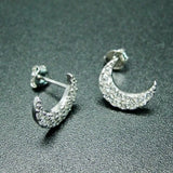 925 Silver CZ Moon Stud Earring Women's Jewelry Gift