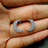 925 Silver CZ Moon Stud Earring Women's Jewelry Gift