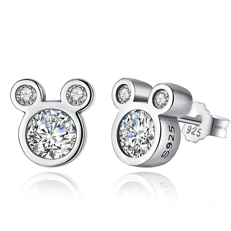 925 Sterling Silver Dazzling Mouse Stud Earrings - Women Girl Jewelry Gift