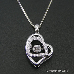 925 Sterling Silver Dancing CZ Stone Heart Pendant Necklace