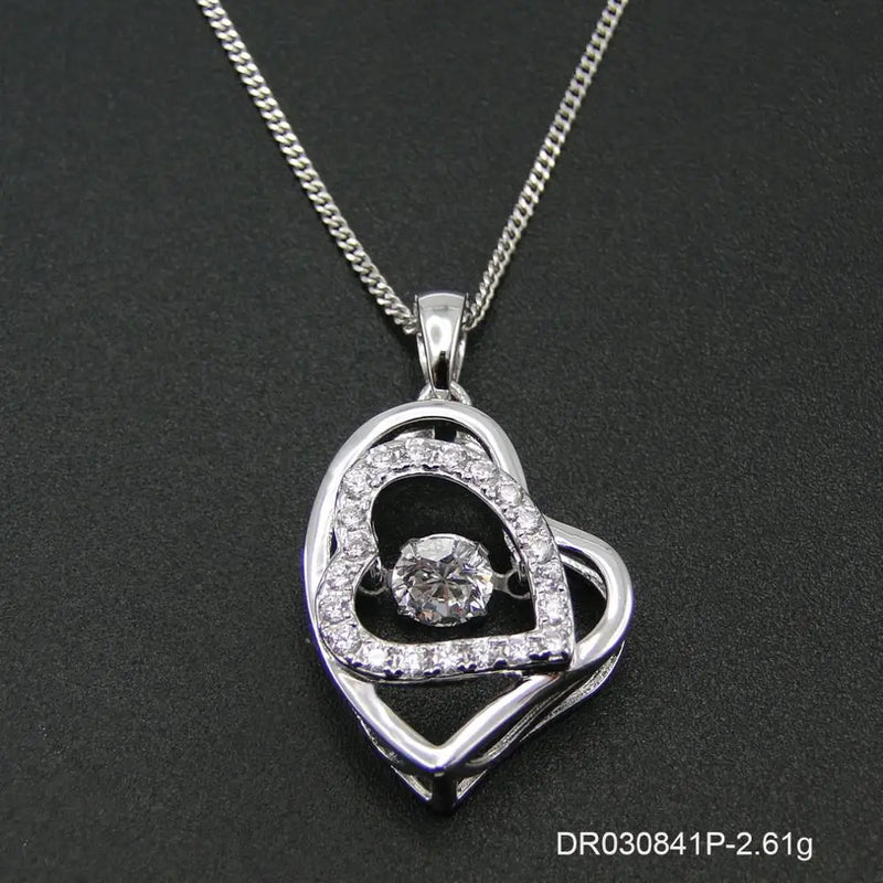 925 Sterling Silver Dancing CZ Stone Heart Pendant Necklace