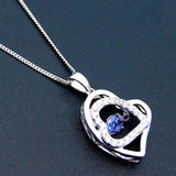 925 Sterling Silver Dancing CZ Stone Heart Pendant Necklace