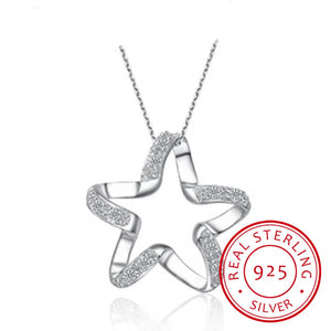 925 Silver Starfish Pendant Necklace Zirconia Women