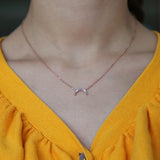 925 Silver Rainbow Moon CZ Choker Necklace Colorful Jewelry for Women
