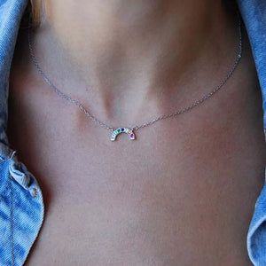 925 Silver Rainbow Moon CZ Choker Necklace Colorful Jewelry for Women