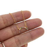 925 Silver Rainbow Moon CZ Choker Necklace Colorful Jewelry for Women