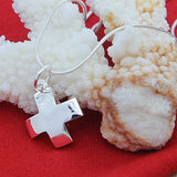 925 Silver Short Cross Pendant Snake Chain Necklace Unisex 18inch Gift