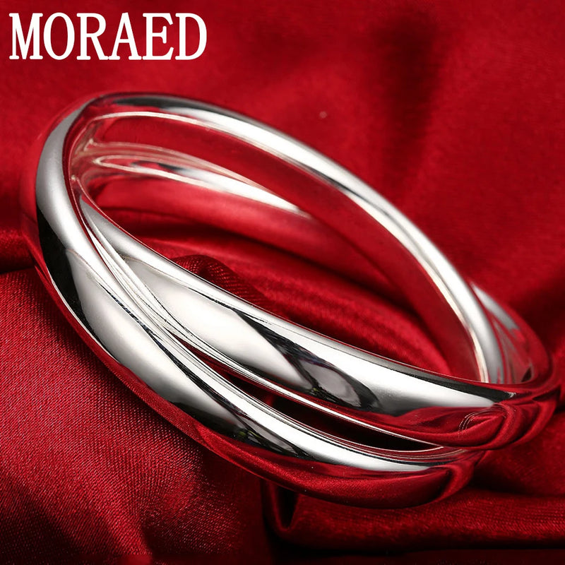 925 Sterling Silver Two Laps Round Bangles Bracelets