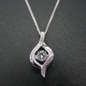 925 Silver Dancing CZ Stone Pendant Necklace-Engagement/Party/Birthday Gift
