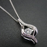 925 Silver Dancing CZ Stone Pendant Necklace-Engagement/Party/Birthday Gift