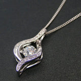 925 Silver Dancing CZ Stone Pendant Necklace-Engagement/Party/Birthday Gift