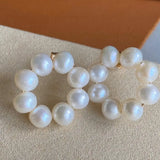 925 Silver Pearl Circle Stud Earrings For Gift / Party / Engagement