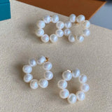 925 Silver Pearl Circle Stud Earrings For Gift / Party / Engagement