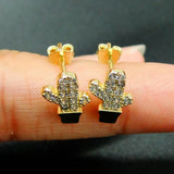 925 Silver CZ Cactus Stud Earrings