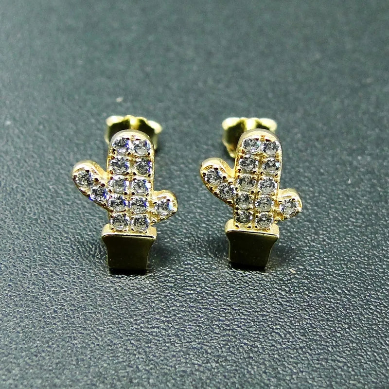 925 Silver CZ Cactus Stud Earrings