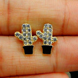 925 Silver CZ Cactus Stud Earrings