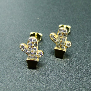 925 Silver CZ Cactus Stud Earrings