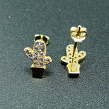 925 Silver CZ Cactus Stud Earrings