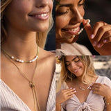 BLISSFUL Choker Necklace with Yellow Beads and Natural Pearl