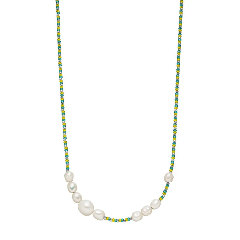 BLISSFUL Choker Necklace with Yellow Beads and Natural Pearl