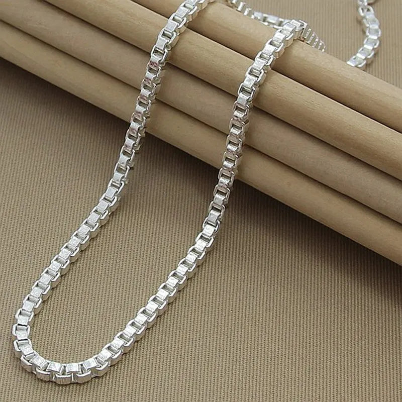 925 Silver Box Chain Necklace 4MM Width