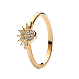 925 Sterling Silver Zircon Charm Ring Sun Moon Droplet Shape Jewelry