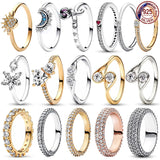 925 Sterling Silver Zircon Charm Ring Sun Moon Droplet Shape Jewelry