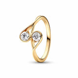 925 Sterling Silver Zircon Charm Ring Sun Moon Droplet Shape Jewelry