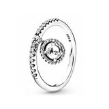 925 Sterling Silver Zircon Charm Ring Sun Moon Droplet Shape Jewelry