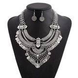 Exaggerated Carved Coin Tassel Collarbone Chain Necklace Punk Goth Jewelry