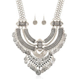 Exaggerated Carved Coin Tassel Collarbone Chain Necklace Punk Goth Jewelry