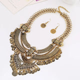 Exaggerated Carved Coin Tassel Collarbone Chain Necklace Punk Goth Jewelry