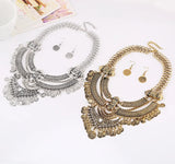 Exaggerated Carved Coin Tassel Collarbone Chain Necklace Punk Goth Jewelry