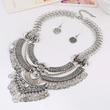 Exaggerated Carved Coin Tassel Collarbone Chain Necklace Punk Goth Jewelry