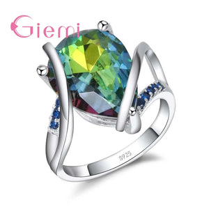 Colorful Zircon Water Drop Ring 925 Sterling Silver Jewelry for Women