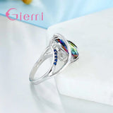 Colorful Zircon Water Drop Ring 925 Sterling Silver Jewelry for Women
