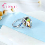 Colorful Zircon Water Drop Ring 925 Sterling Silver Jewelry for Women
