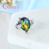 Colorful Zircon Water Drop Ring 925 Sterling Silver Jewelry for Women