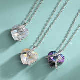 Ocean Heart Crystal Necklace S925 Sterling Silver Heart Shaped Clasp