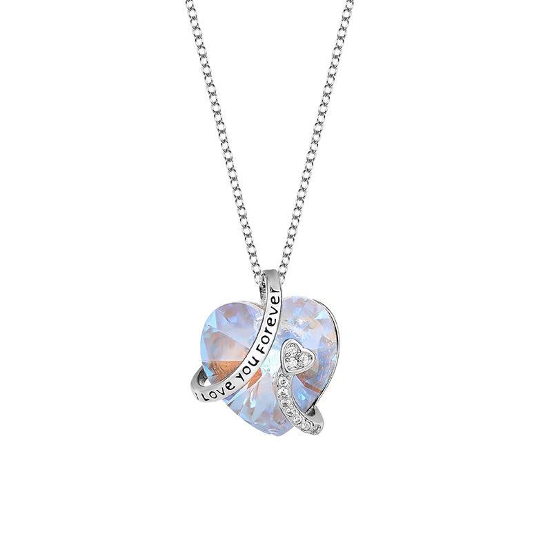 Ocean Heart Crystal Necklace S925 Sterling Silver Heart Shaped Clasp