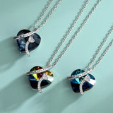 Ocean Heart Crystal Necklace S925 Sterling Silver Heart Shaped Clasp