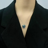 Ocean Heart Crystal Necklace S925 Sterling Silver Heart Shaped Clasp