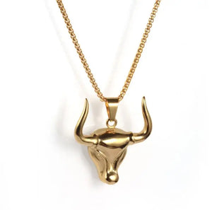 Exaggerated Bull Pendant Long Necklace