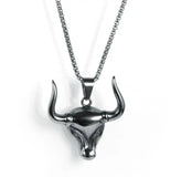 Exaggerated Bull Pendant Long Necklace