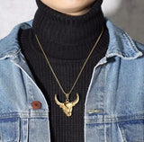 Exaggerated Bull Pendant Long Necklace
