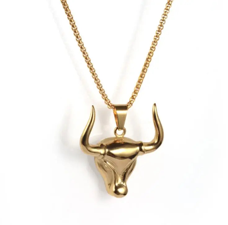Exaggerated Bull Pendant Long Necklace