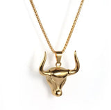 Exaggerated Bull Pendant Long Necklace