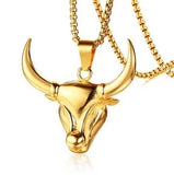 Exaggerated Bull Pendant Long Necklace
