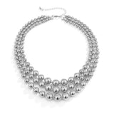 Stacked Multilayer Geometric Ball Chain Necklace